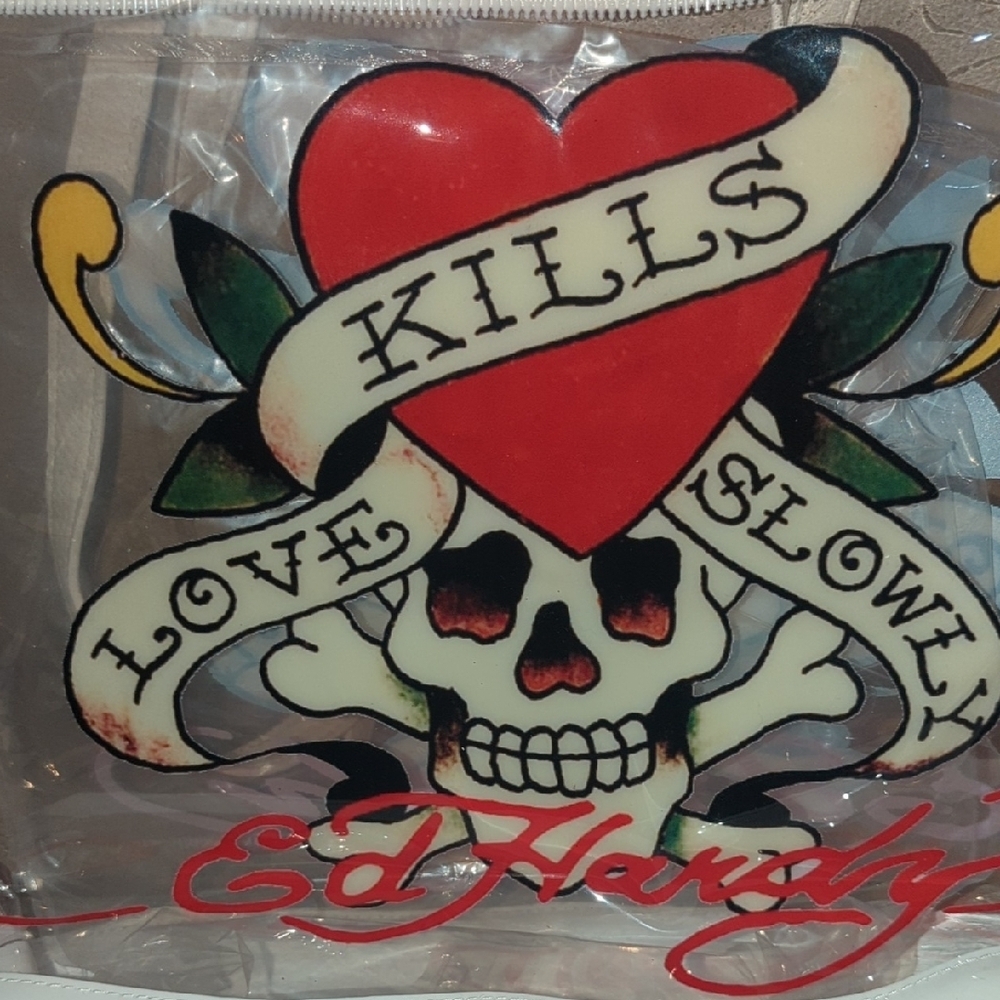 Ed Hardy White Tote Bag with Skull Graphic and Clear Body - Picture 6 of 6